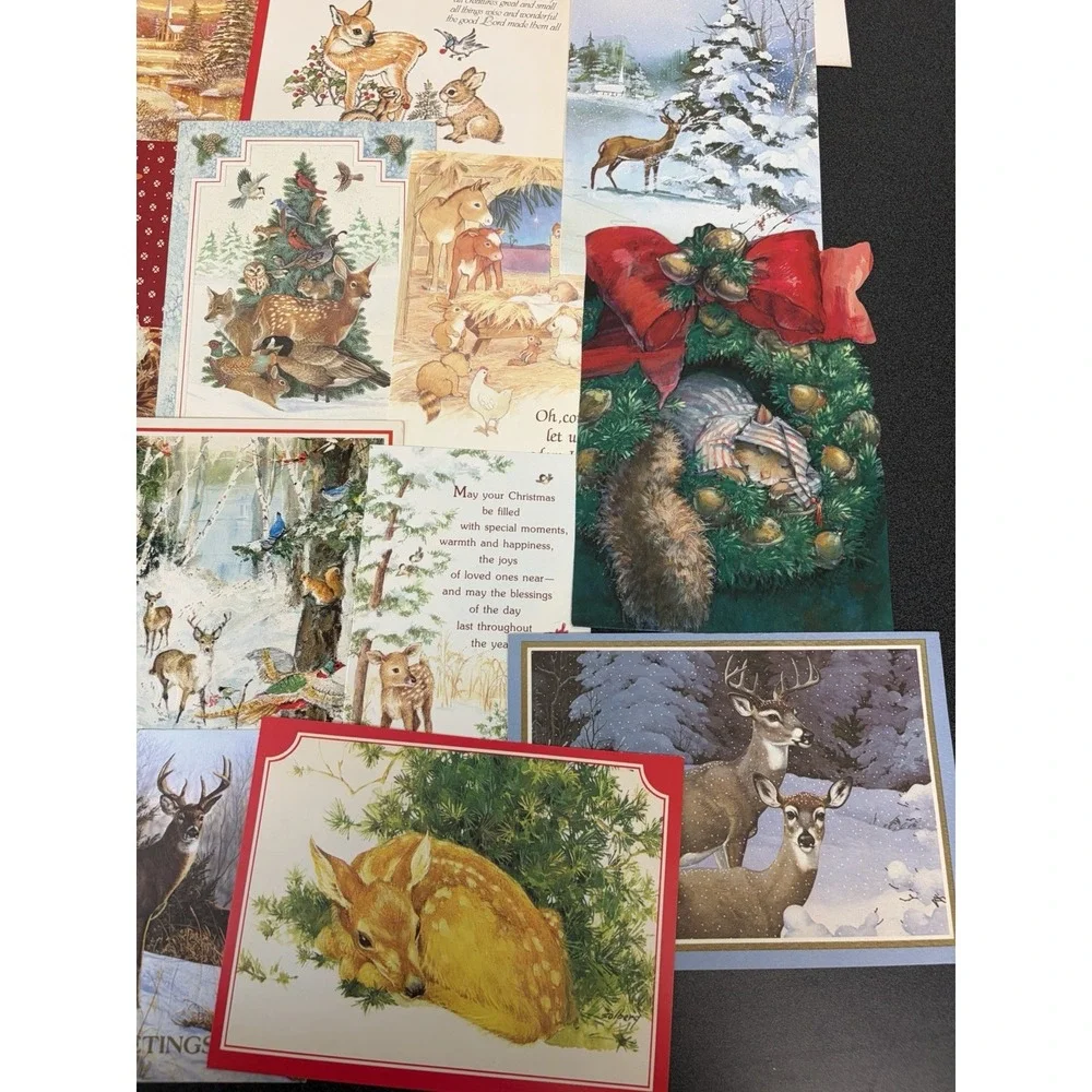 Vintage Animal Christmas Cards Fronts ONLY Scrapbooking Crafts Decoupage 50+